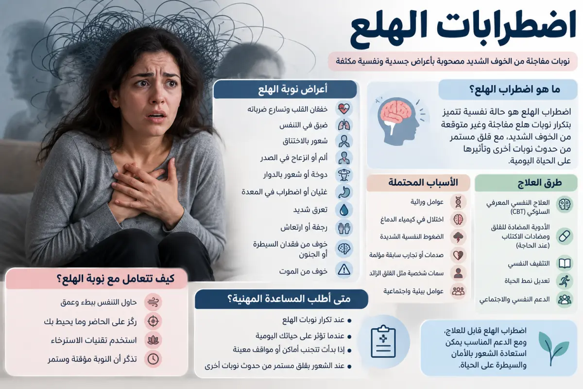 Panic disorder and panic attack symptoms including intense fear, rapid heartbeat, shortness of breath, and anxiety